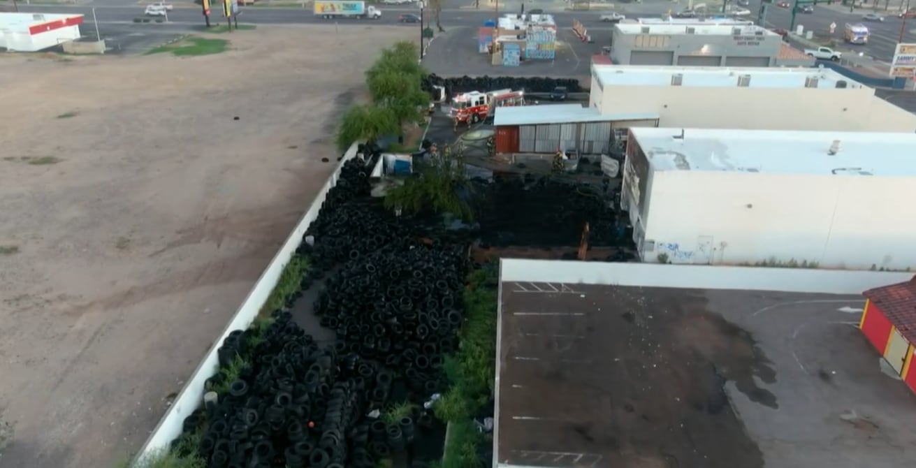 Phoenix Firefighters Contain Large Tire Fire at Auto Shop