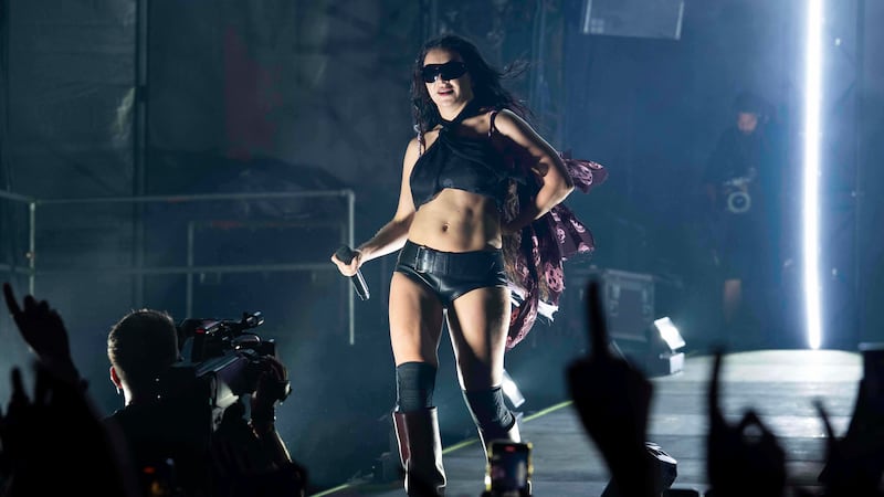Charli xcx performs during the Glastonbury Festival in Worthy Farm, Somerset, England,...