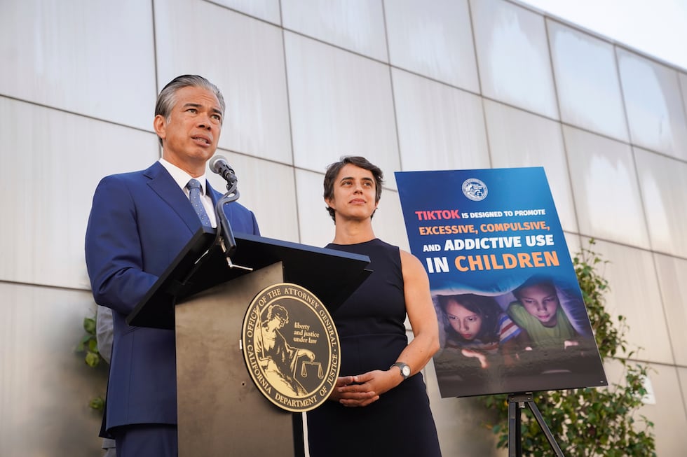 California Attorney General Rob Bonta speaks during a press conference announcing a bipartisan...