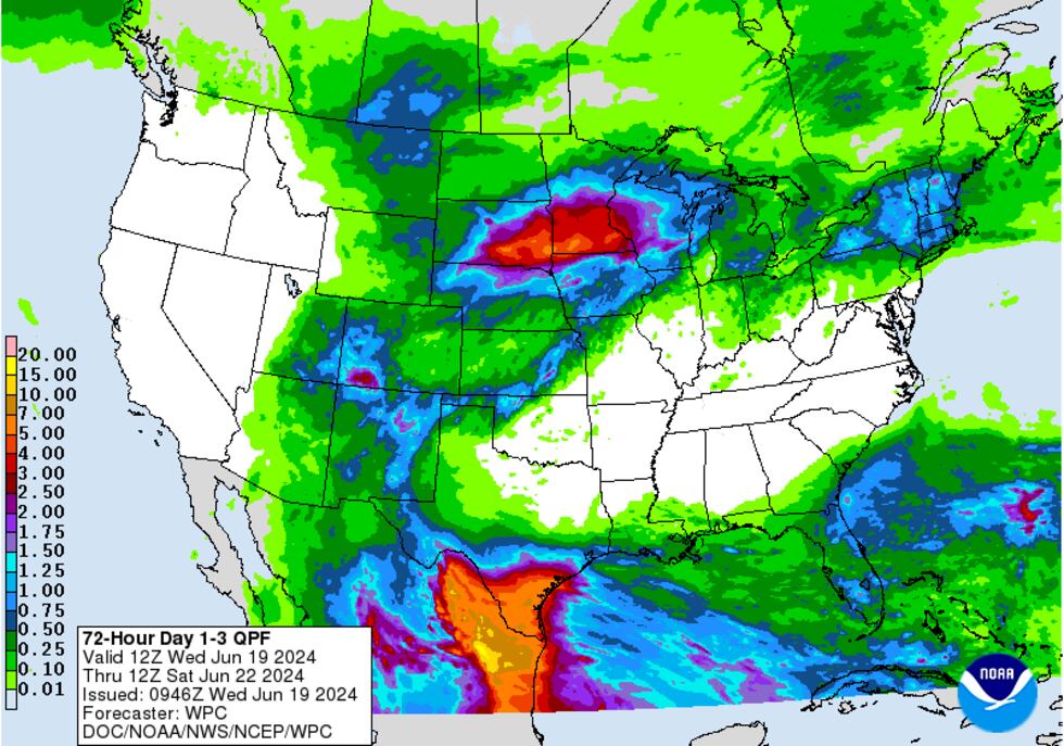 Forecast rainfall Wednesday to Friday