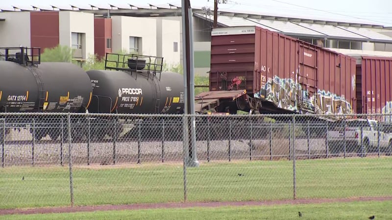 A boxcar detached from a train moving through Tempe late Tuesday morning.