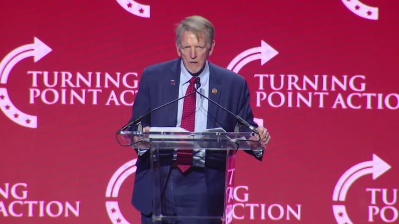 Gosar stood at the lectern with words slipping and sentences wandering off.