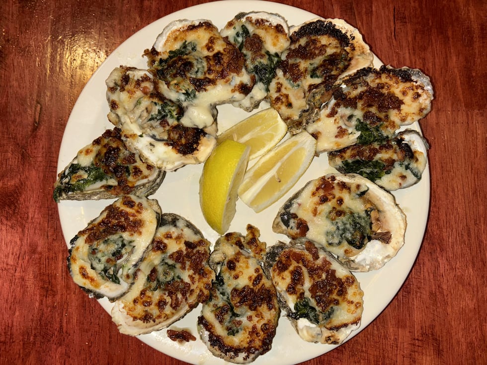 Oysters Rockefeller served by the half dozen or full dozen with East Coast Blue Point oysters...