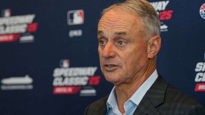 MLB Commissioner Rob Manfred speaks during a news conference, Tuesday, April 22, 2025, in...