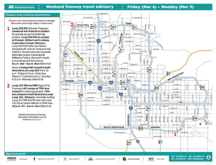 Weekend construction to cause delays on Loop 101, 202 freeways in metro ...