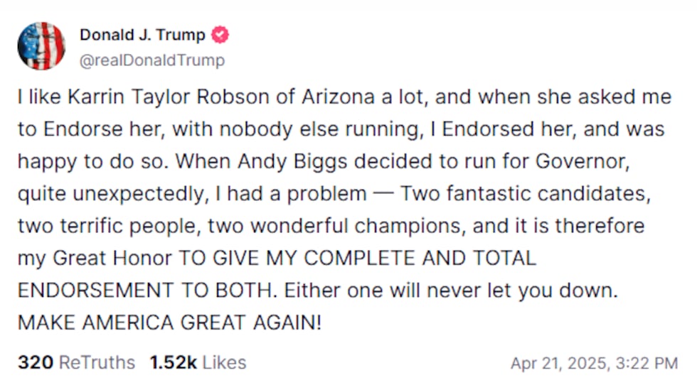 Trump made the endorsement on Monday.