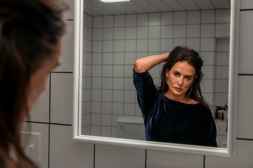 Demi Moore as Elisabeth Sparkle in MUBI's THE SUBSTANCE.