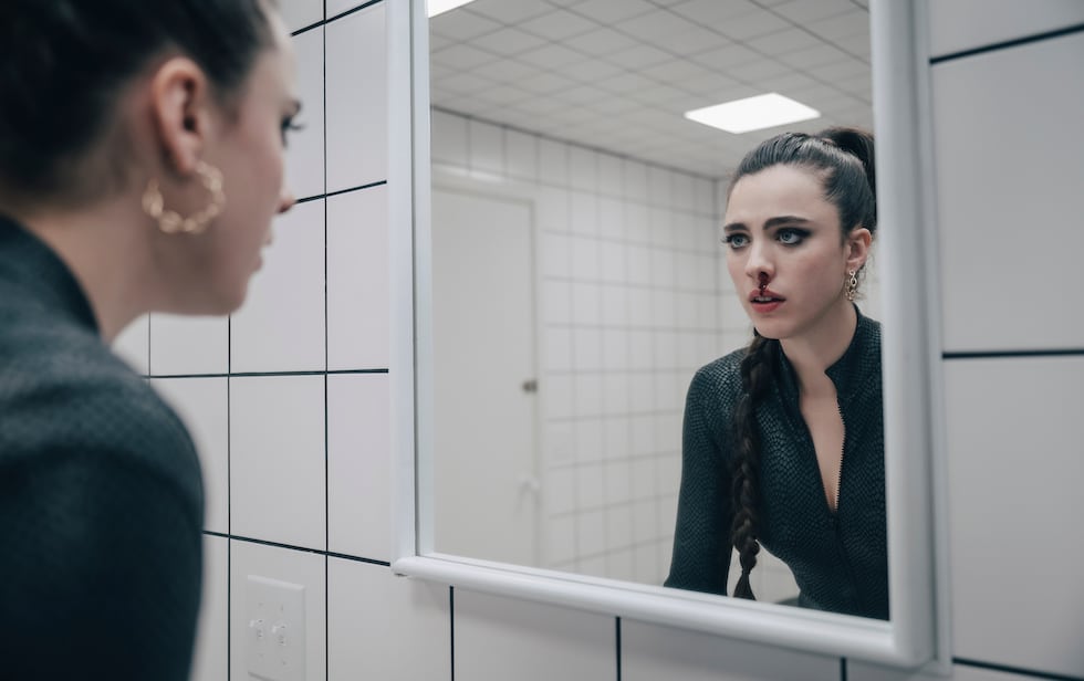 Margaret Qualley as Sue in MUBI's THE SUBSTANCE.