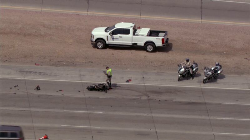 Aerial video from the scene showed extensive damage on the motorcyclist.