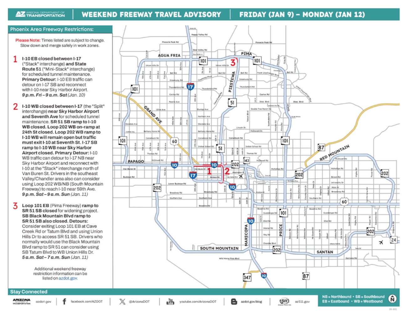 Phoenix Loop Map Freeway closures planned this weekend on I-10, Loop 101 in Phoenix area