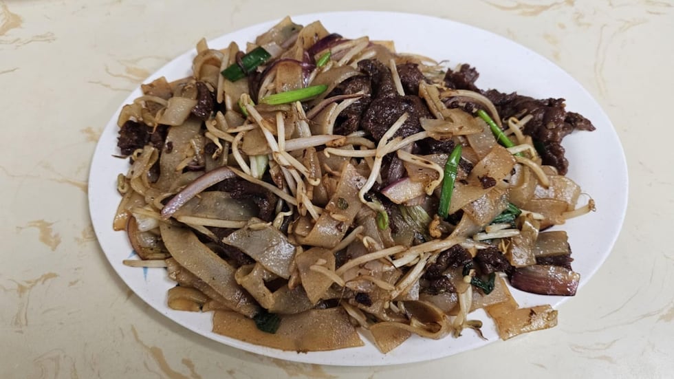 The beef chow fun is made with soy sauce beef, onion and bean sprouts stir fried with fresh...