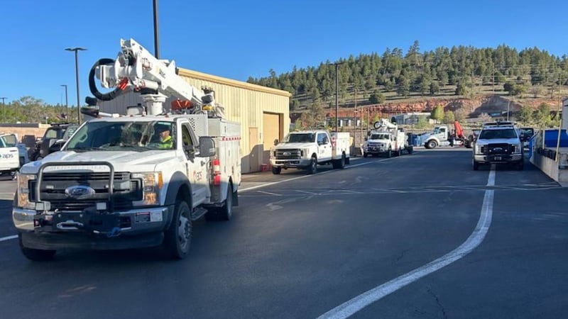 APS crews mobilized at the utility's Flagstaff Service Center on Wednesday morning.