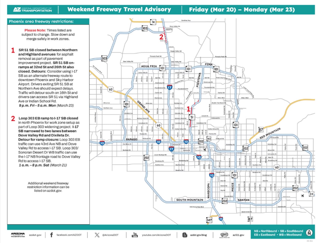 Phoenix Loop Map ADOT announces weekend closures on SR 51 and Loop 303 in Phoenix
