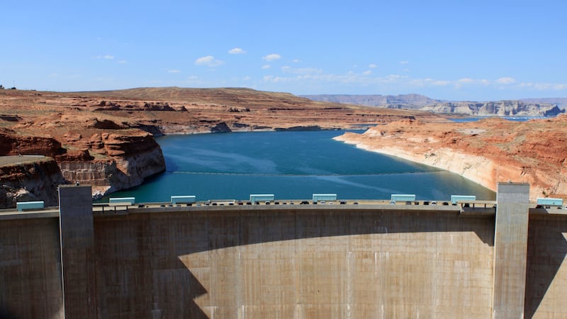 FILE - The Glen Canyon Dam is seen, Aug. 21, 2019, in Page, Ariz. Plumbing problems at Glen...
