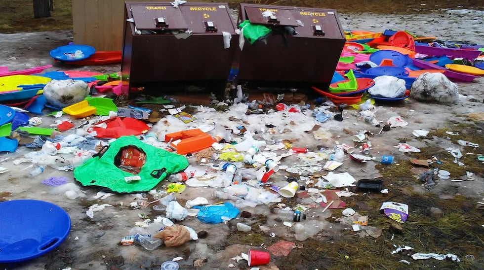 Many folks leave trash in snow play areas up north.