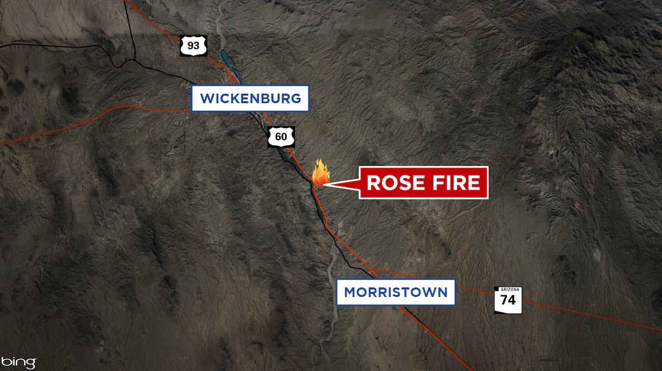 Rose Fire Map Rose Fire 100% contained after destroying 15 buildings near Wickenburg