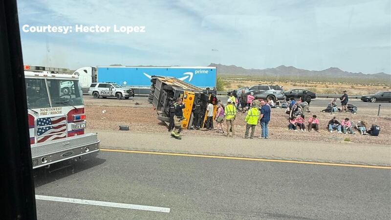 Photos from the scene showed the school bus rolled over.