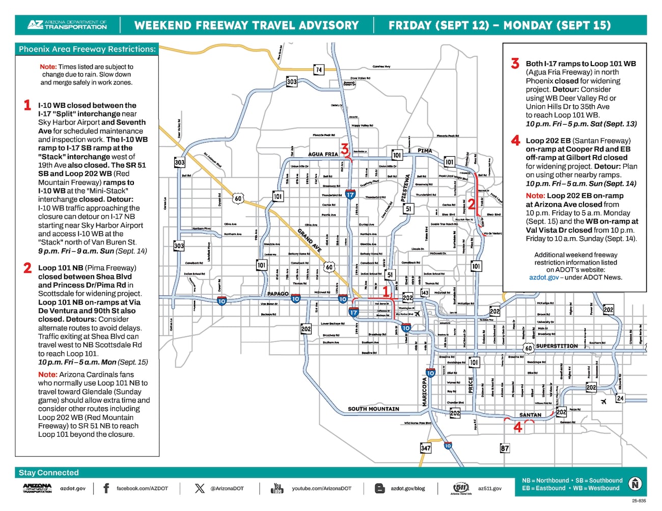 I-10 in Phoenix, Loop 101 in Scottsdale to be partially closed this weekend