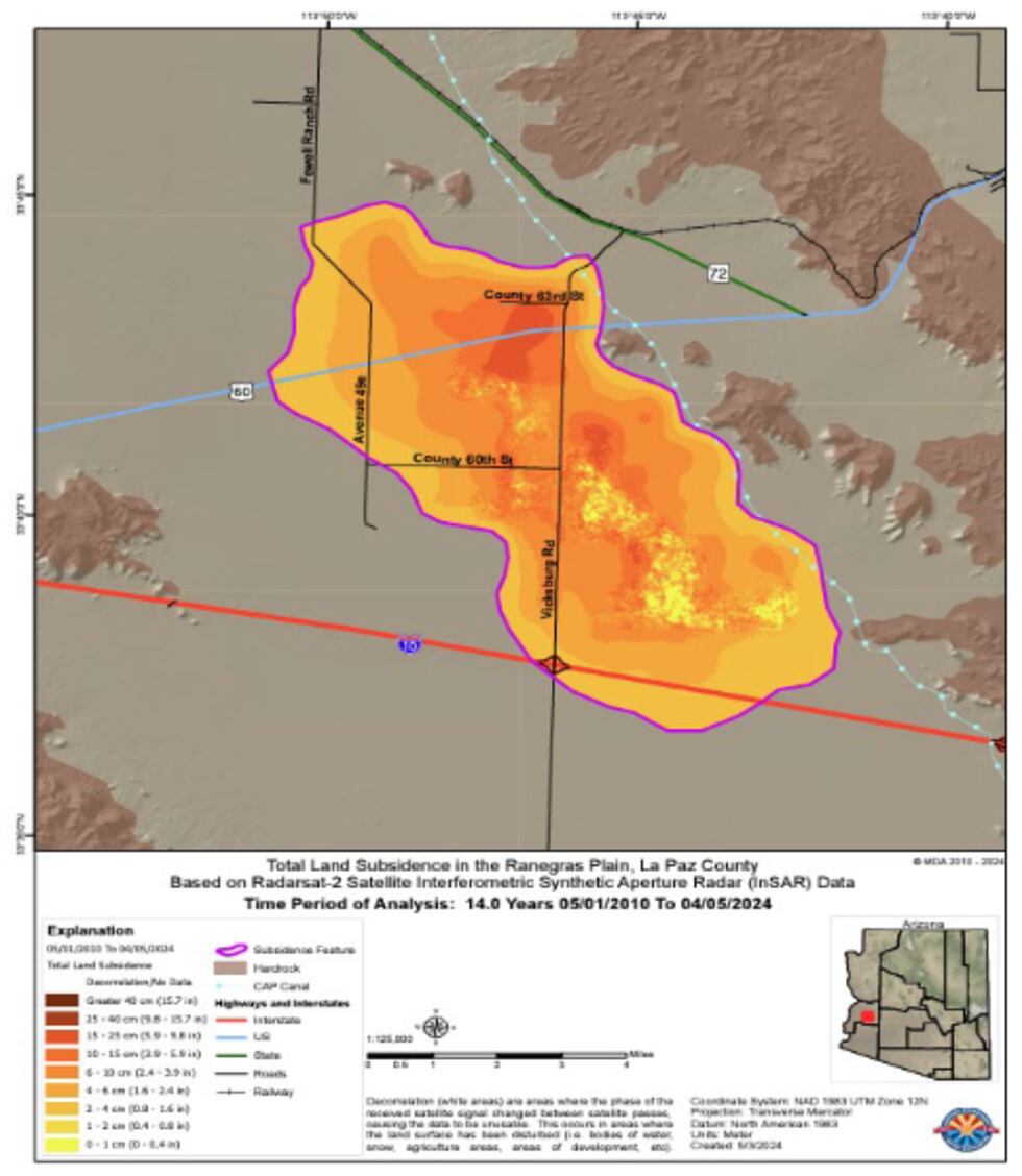 The photo pictured shows the land subsidence in La Paz County.