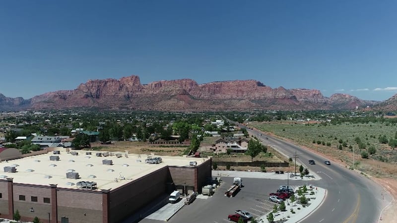 Aerial drone view of Hildale, Utah and Colorado City, Arizona.