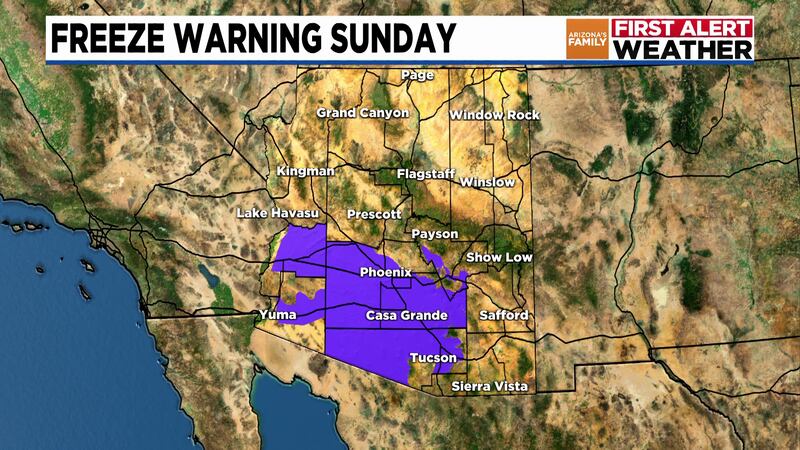 We have a First Alert Weather Day issued for Sunday morning with a freeze warning that covers...