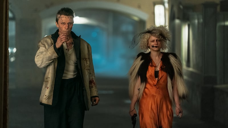 (L to R) Chrisitan Bale as Frank and Jessie Buckley as The Bride in Warner Bros. Pictures THE...