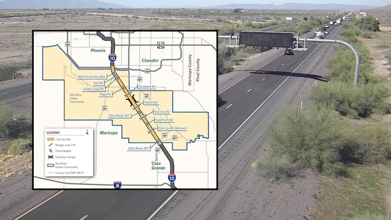 A 26-mile stretch of Interstate 10 south of Phoenix will be widened as part of a project...