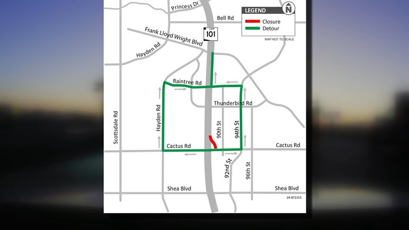 The southbound Loop 101 on-ramp at Cactus Road will be closed for about 60 days.