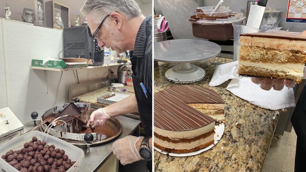 Owner Louis Mirabella hand-dips chocolate at his shop, Chocofin Chocolatier, in Fountain...