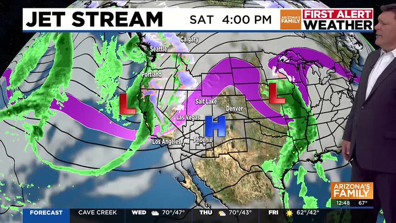 Low pressure system entering West Coast this weekend.