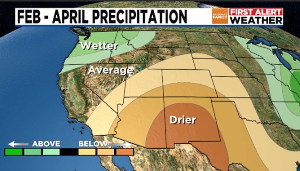 Forecasters are predicting continuing dry conditions for Arizona into at least April.