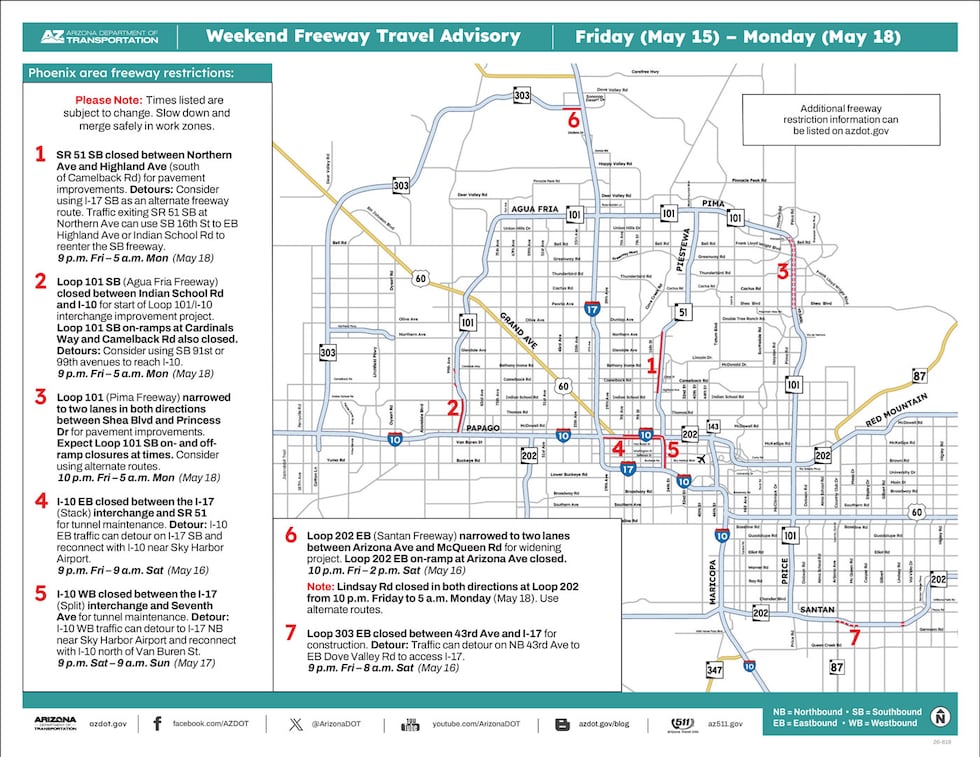 Weekend freeway closures to impact drivers across the Phoenix area
