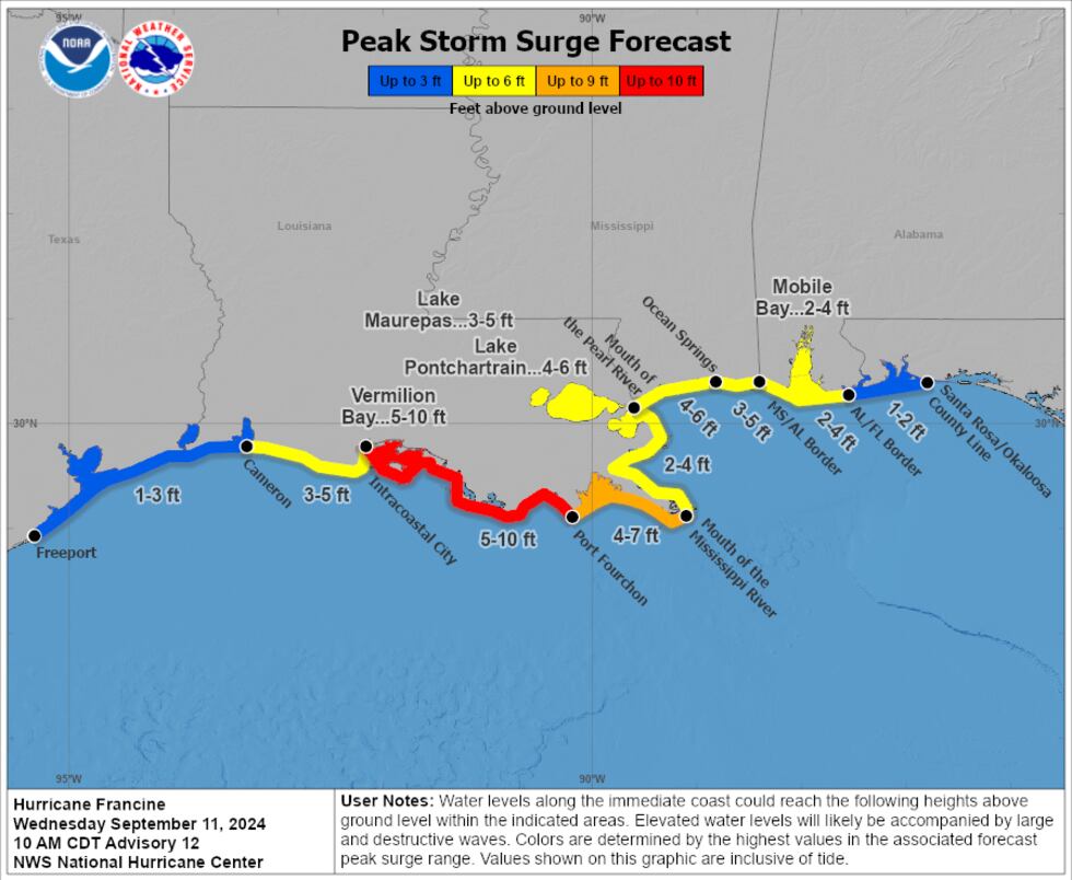 Francine Storm Surge Forecast