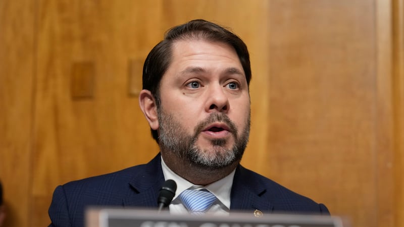 FILE - Sen. Ruben Gallego D-Az., speaks at a Senate Homeland Security and Governmental Affairs...