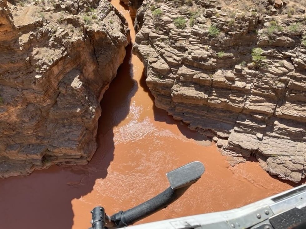 The Grand Canyon National Park helicopter shows the flooding between Beaver Falls and the...