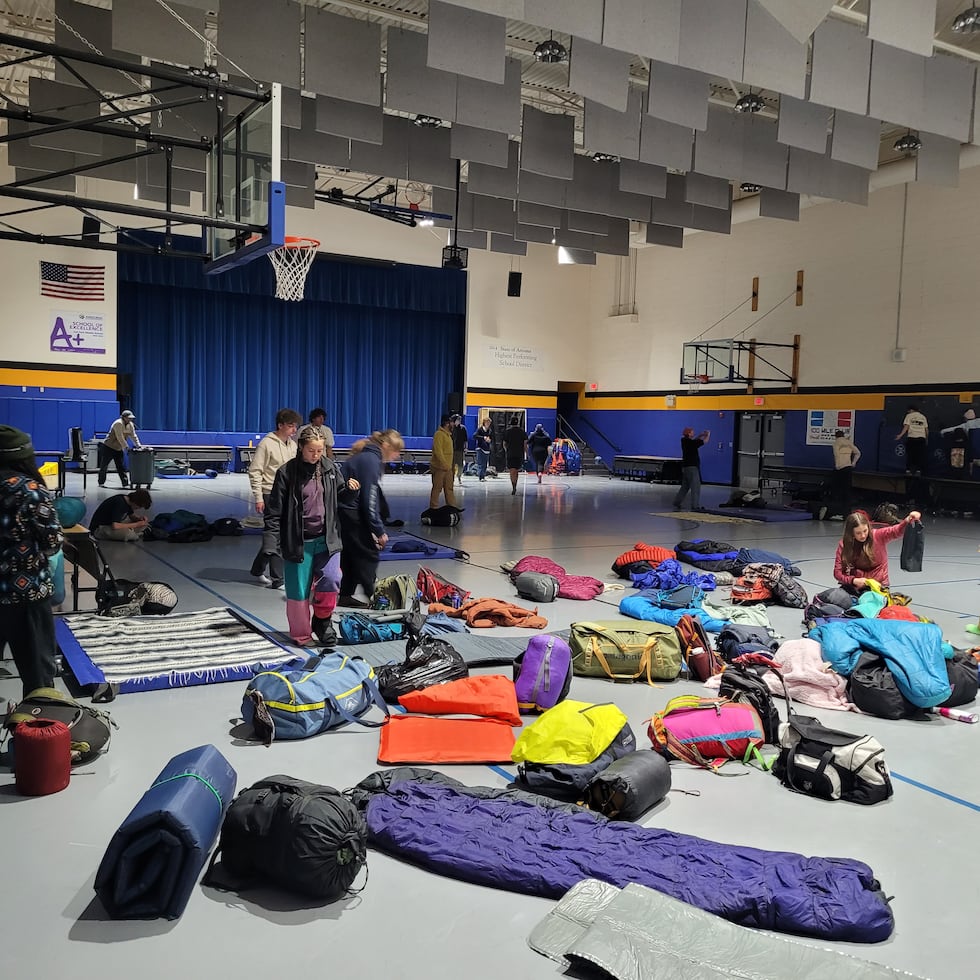 The kids stayed at a gymnasium in Ash Fork during the storm.
