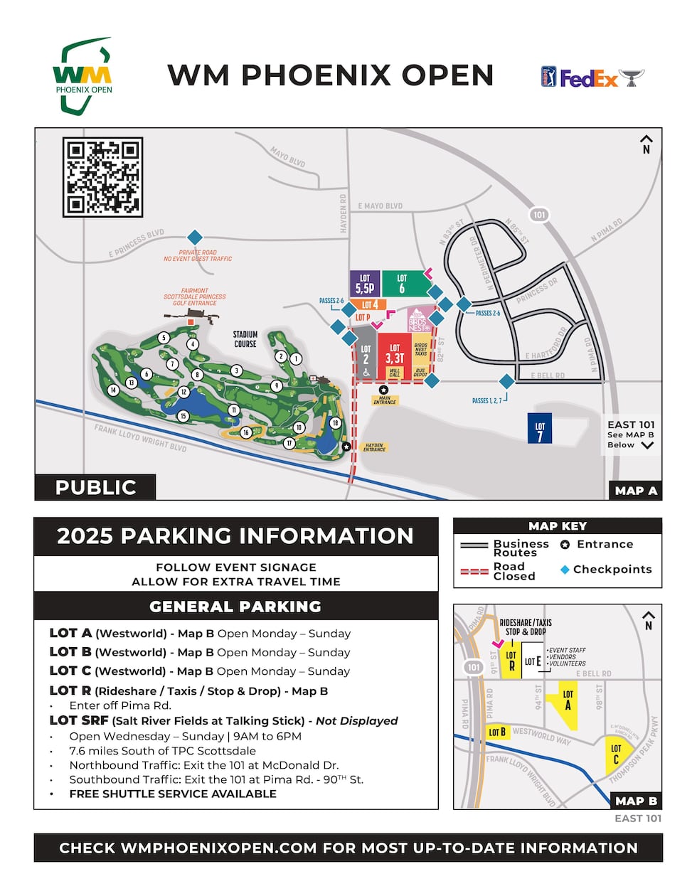 A full parking map guide of the WM Phoenix Open 2025.