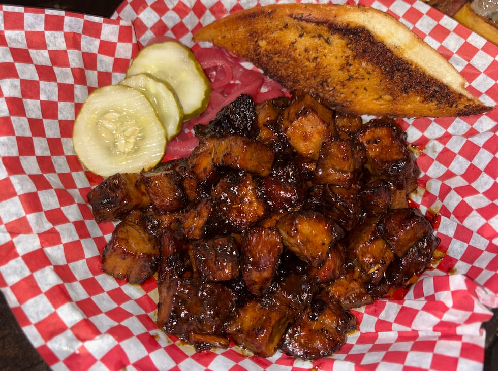 The Burnt Ends are made with smoked brisket nuggets coated in sweet barbecue sauce and...