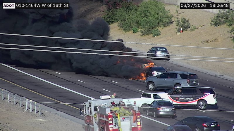 A car fire shut down I-10 near 16th Street.