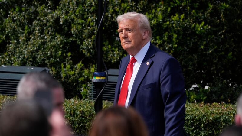 President Donald Trump departs after welcoming the 2025 College Football National Champions,...