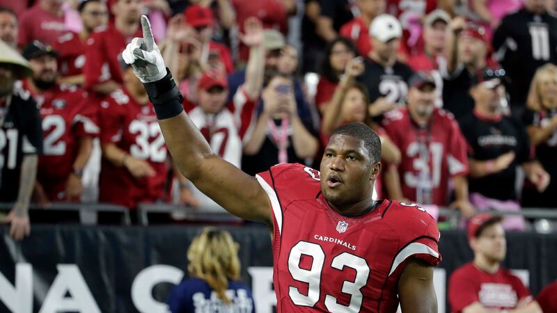 Arizona Cardinals defensive end Calais Campbell (93) prior to an NFL football game against the...