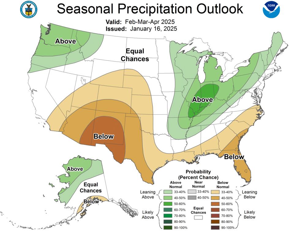 CPC Feb to Apr Precip Forecast