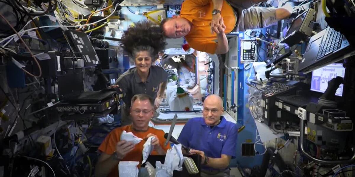 NASA astronauts show off their Thanksgiving dinner in message to people on Earth