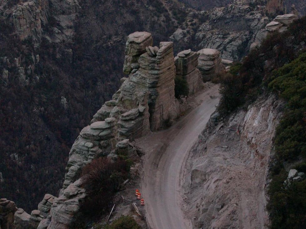 The Sky Island Parkway in Arizona features a daunting view of the sheer cliffs that line the...