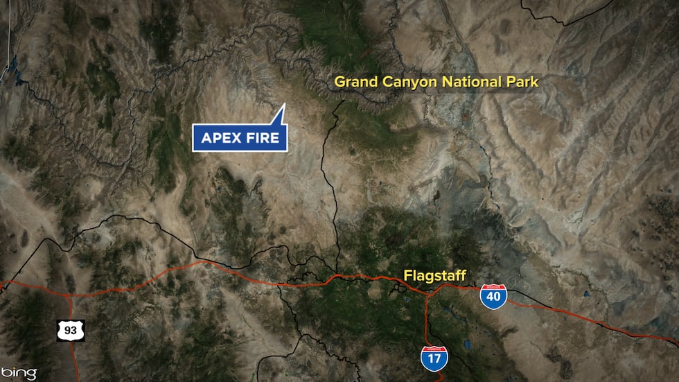 The Apex Fire has burned roughly 2,000 acres about 23 miles southwest of the Grand Canyon.