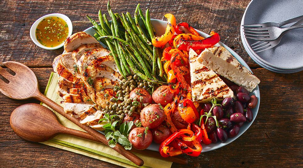 Grilled Feta Nicoise salad