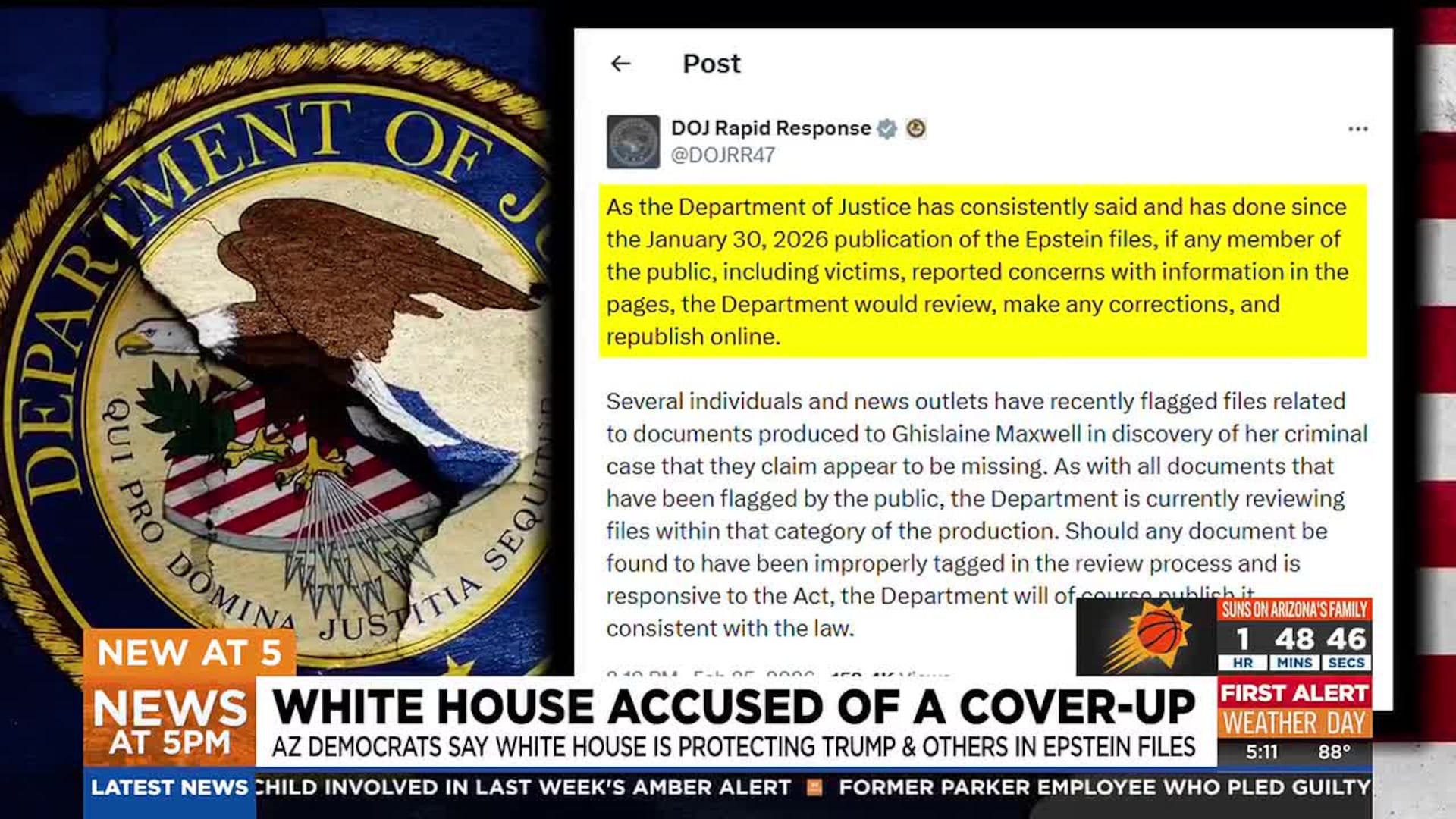 Arizona Democrats Accuse White House of Epstein Cover-Up