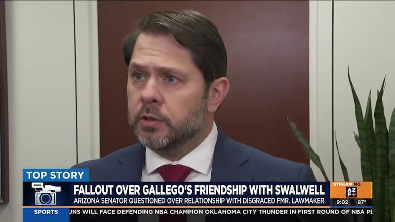 Arizona Senator Ruben Gallego is distancing himself from former friend Eric Swalwell as...