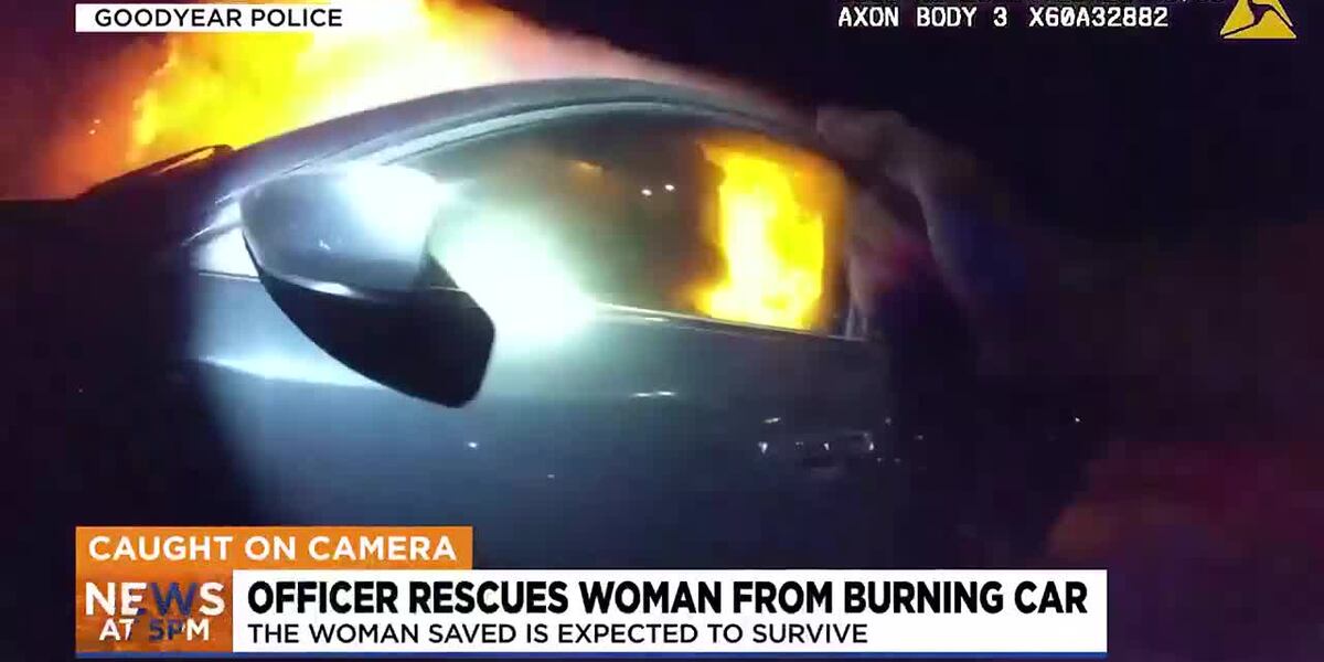 Goodyear Auto Rescue Goodyear officer describes daring rescue of woman from burning car