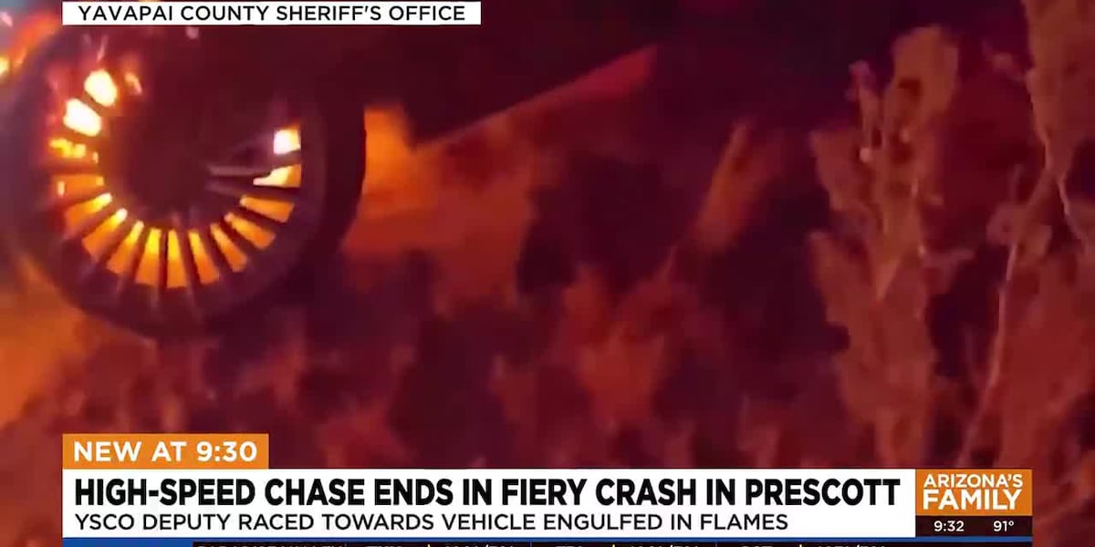 Bodycam shows fiery aftermath after driver flees stop in Prescott